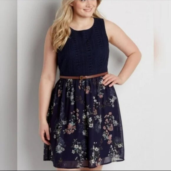 Maurices Navy Blue Floral Crochet Lace Summer Sun Dress Womens Size 1X - Picture 1 of 12